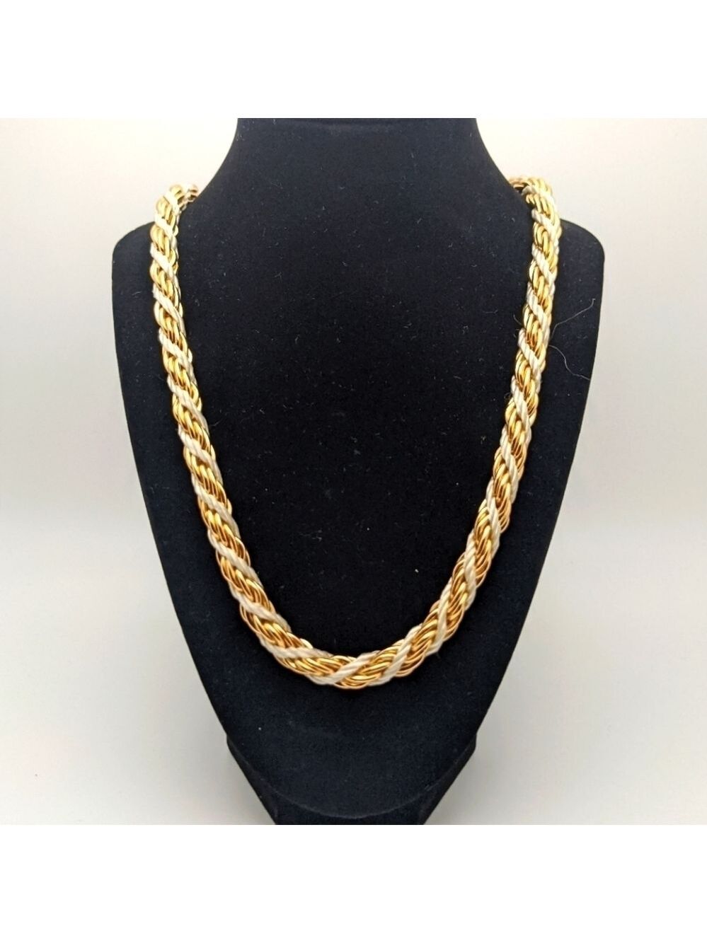 Vintage Nautical White & Gold Rope Necklace 28"